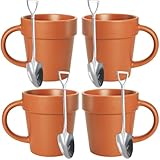 Covzoe 4 Pack Gardening Mugs, 13 Oz Plant Pot Mug With 4 Shovel Spoons, Novelty Ceramic Coffee Mug Gift for Gardeners, Plant Lovers, Men, Women, Christmas, Birthday