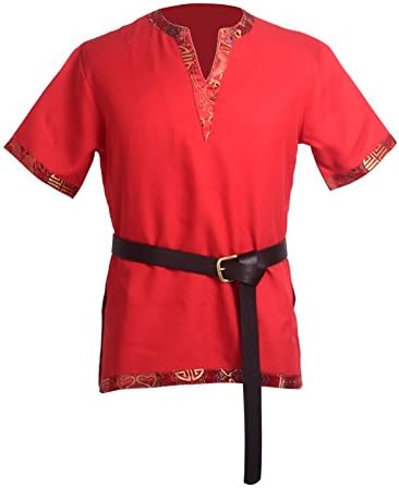 BLESSUME Medieval Viking Tunic with Belt LARP Aristocrat Chevalier Cosplay Costume, Red - Image 4