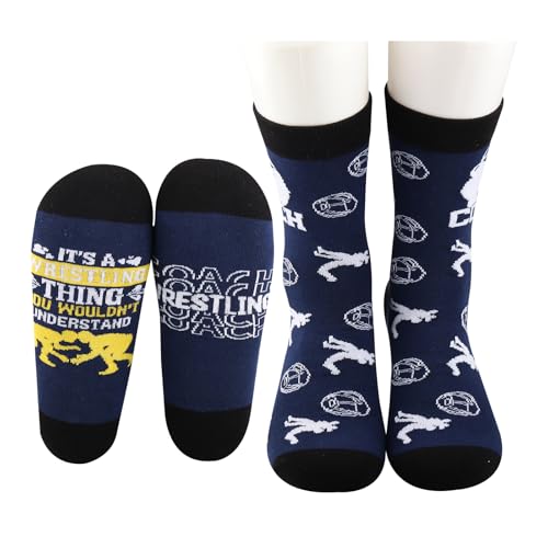 MEIKIUP 2 Pairs Wrestling Socks Wrestling Gifts for Wrestlers Coach Team Wrestling Inspired Gifts for Fans Sport Lovers Gifts (UK, Numeric, 10.5, 11, Regular, Regular, Wrestler Sock-UK)