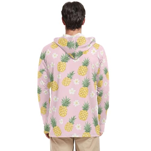 Funny Pineapples Fruit Pink Mens Sun Shirts Protection Long Sleeve Sailing Rash Guard UPF 50+ Farmer Shirt S3