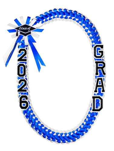 Graduation Lei 2026 Blue and White Lei for Class of 2026 Graduation Ceremony Accessory Decoration 47.2 Long