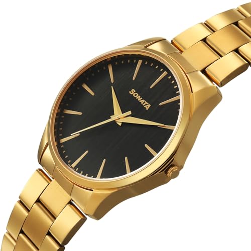Image of Sonata Traditional Essentials Quartz Black Round Dial Men's Watch | Analog Watch | Watches for Men Analog - 77163YM06W