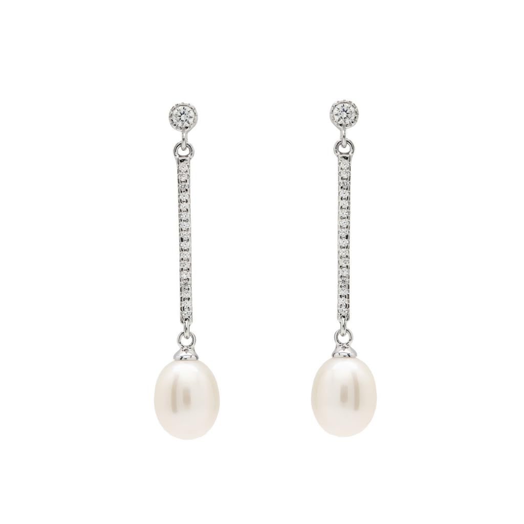 Pendientes largos perlas con movimiento y detalle de circonitas