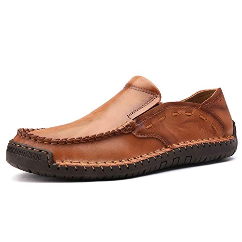 Driving Loafers for Men Boat Shoes Slip On Elastic Bands Synthetic Leather Super Soft Lug Sole Experienced Stitched Solid Color Round Toe