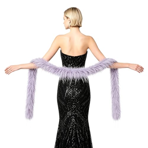 MAOFENG Artificial Fluffy Feather Boa 2 Yards for Halloween Wedding Home Party Costume Decoration Fake Ostrich Feather Boa,Purple Grey