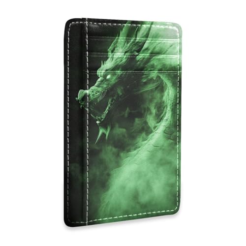 Dragon Green leather ladies wallets slim With ID Window RFID Blocking small card wallet woman for Men and Women