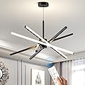 Modern Sputnik Chandelier Ceiling 82W LED Black Pendant Light Embedded Mount Chandeliers Dining Room Light Fixtures Over Table Dimmable with Remote Control for Living Room Kitchen Bedroom 31.5 inches