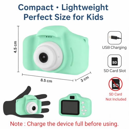Image of Kids Digital Camera for Photos & Videos | Mini Camera Toy with 2-Inch Screen & USB Rechargeable | Fun & Educational Gift for Boys & Girls Age 3-15 | Easy to Use for Kids (Green)