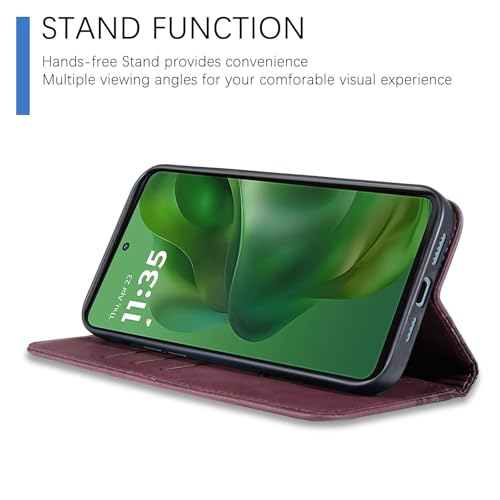 Image of Wallet Case for Motorola Moto G Power 2025 /Motorola Moto G Play 2025 6.6 inch - PU Leather Flip Cover with Card Holder Slots, Strong Magnetic Folio Kickstand Phone Case, Wine Red