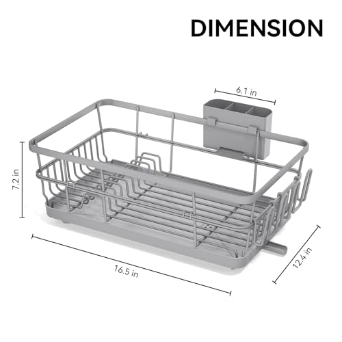 TOOLF Dish Drying Rack, Dish Racks for Kitchen Counter, Stainless Steel Sink Organization and Storage Essentials with Cutlery Holder, Dish Drainer, Home and Appartment Decor, 12.4''W x 16.5''L, Gray by TOOLF - Image 8