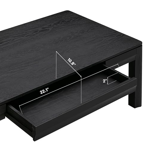 Image of Flow Modern Wooden Rectangle Coffee Table with Hidden Drawer - Waterproof & Heat Resistant, Burnt Black