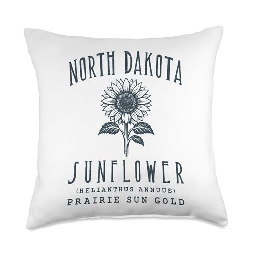 North Dakota Sunflower Vintage Botanical Throw Pillow