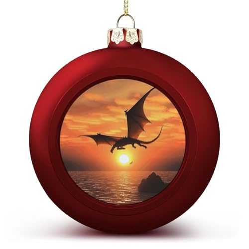 Boules de Noël, coucher de soleil sur la mer, dragon volant, ornements de Noël, décorations de Noël pour sapin de Noël, ornements festifs, ornements de vacances