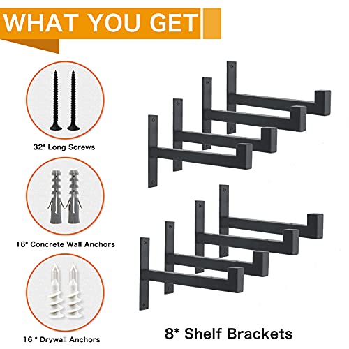 EZYDECOR 8 Packs Heavy Duty Shelf Brackets Wall Mounted Industrial Metal Shelving Support with Lip for DIY Open Shelving (Black) 10" by EZYDECOR - Image 4