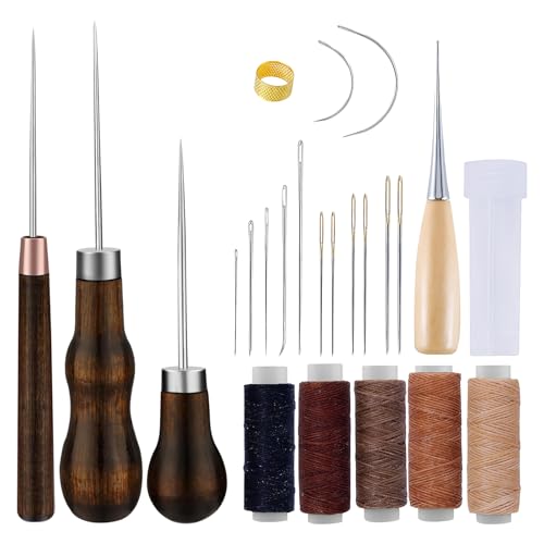 Kit de couture pour cuir 24 pièces, outil pour cuir haute performance, avec aiguilles à coudre,...