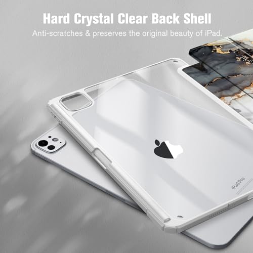 Image of Fintie Hybrid Slim Case for iPad Pro 11-inch (M5) 2025 / (M4) 2024 - [Built-in Pencil Holder] Shockproof Protective Cover with Clear Transparent Back Shell, Cloudy Marble