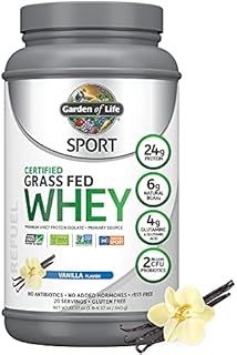 Garden of Life Sport Whey Protein Powder Vanilla, Premium Grass Fed Whey Protein Isolate Plus Probiotics for Immune System Health, 24g Protein, Non GMO, Gluten Free, Cold Processed - 20 Servings