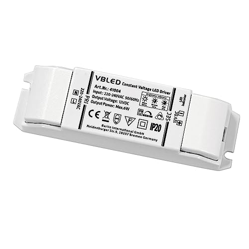 VBLED LED Trafo Konstantspannung 6W 12VDC Netzteil IP20 Treiber für LED Leuchtmittel Beleuchtung mit 3 Stufen (10%-50%-100%) dimmbar…