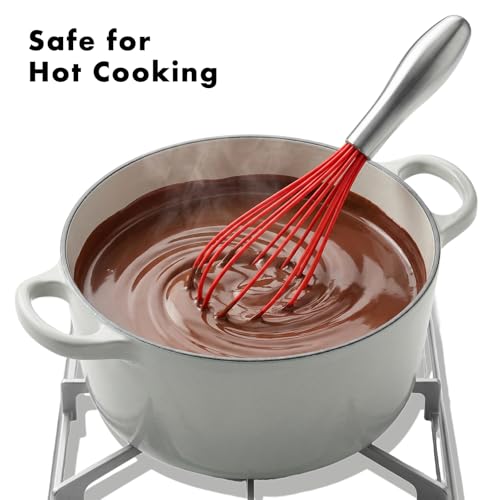 Image of OYV 10-Inch Red Silicone Whisk, Heat Resistant 480F Kitchen Whisk with Stainless Steel Ergonomic Handle, Non-Scratch for Nonstick Cookware, Dishwasher Safe, Perfect for Blending, Cooking & Beating