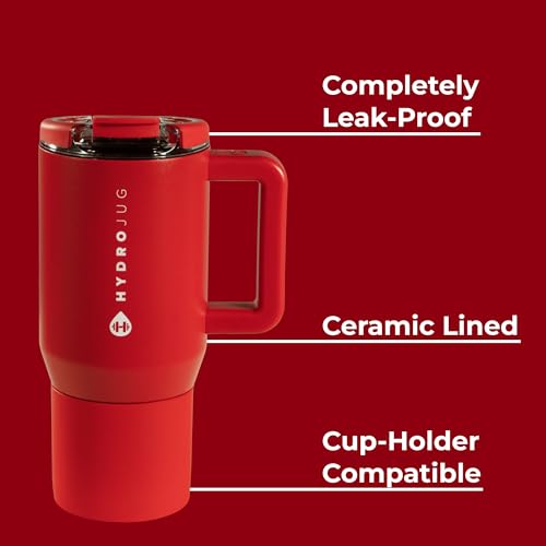 HydroJug Coffee Traveler 20 oz - Leak-Resistant, Ceramic-Lined Insulated Travel Coffee Mug for Hot or Cold Drinks with Flip Lid & Handle, Dishwasher Safe Coffee Tumbler, Alumni Red #2