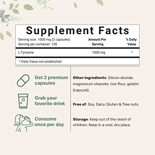 Micro Ingredients Plant Based L Tyrosine Pills, 1000Mg Per Serving, 240 Capsules, Premium Tyrosine Pre Workout Supplement, Supports Mental Alertness Neurotransmitter, Non-Gmo And Easy To Swallow #TOP1