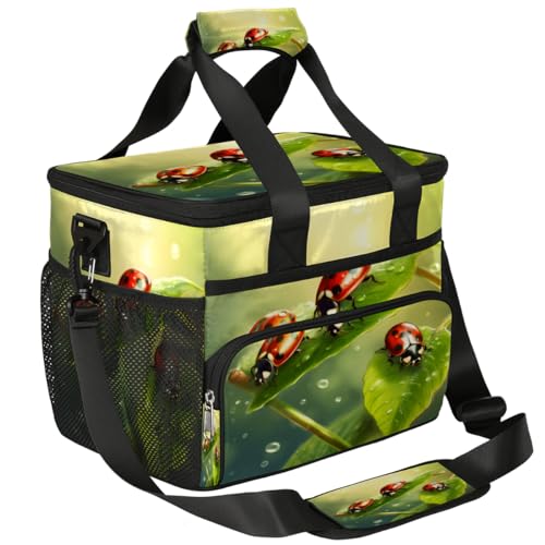 Green Leaves Insulated Picnic Backpack Lunch Box for Women Men Picnic Basket Tote Lunch Bag Picnic Bag Portable Lunch Bags for Picnic, Beach, Work, Trip,Office, Camp Insect Ladybugs