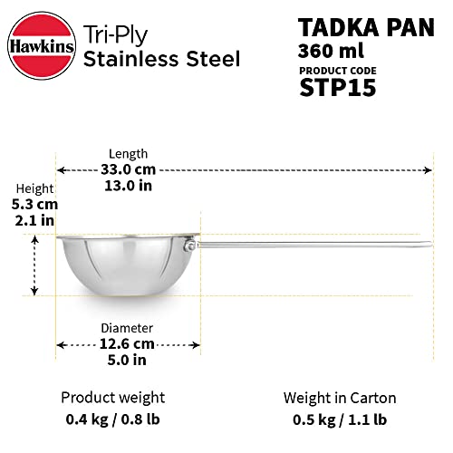 Hawkins 1.5 Cup Tadka Pan, 360 ml Triply Stainless Steel Pan, Induction Pan, Silver (STP15) by Hawkins - Image 4