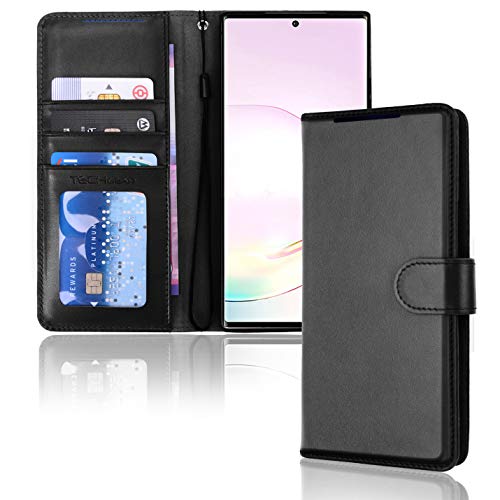 TECHGEAR Étui Galaxy Note 20 Ultra Étui en Cuir, Housse Étui Portefeuille en Cuir, Fentes pour Cartes, Béquille et Dragonne, Faux Cuir PU Noir Coque Compatible avec Samsung Galaxy Note 20 Ultra