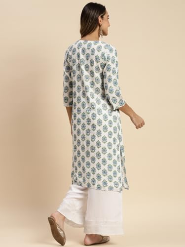 Image of rangita White Rayon Calf Length Printed A-line Kurti for Women | Kurta for Women