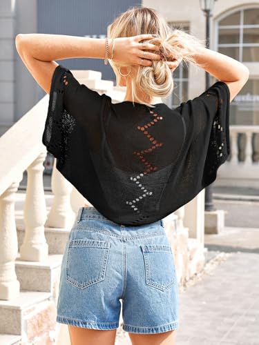BB&KK Women's Summer Crochet Cardigans Hollow-Out Batwing Short Sleeve Lightweight Open Front Shrug Bolero Sweaters2
