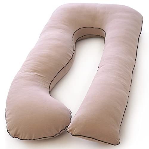 Image of Pharmedoc Organic Pregnancy Pillow - U Shaped Maternity Body Pillow - Color Mocha - Organic Cotton Cover Full Body Pillow