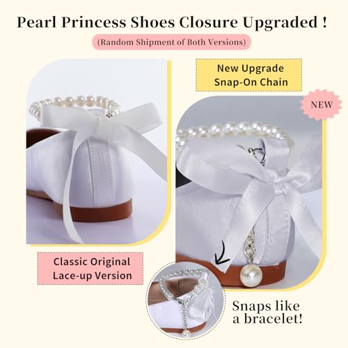 Toddler Girls Dress Shoes Flower Girls Mary Jane Ballet Flats Decorative Pearls Lace-Up Ankle Strap Wedding Communion Princess Shoes4