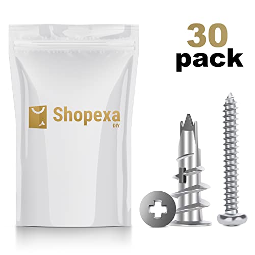 Shopexa 30pk Plasterboard Fixings, Metal & Self Drilling Heavy Duty Plasterboard Wall Plug, Plasterboard Screws with Achors for Stronger Grip & Lasting Quality for Wall Hanging Stuff (Pack of 30)