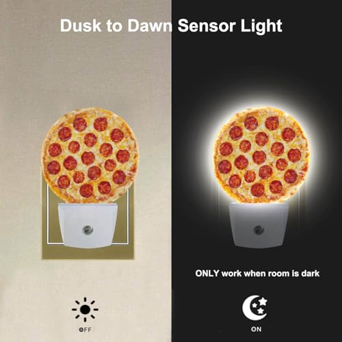 Image of EKOBLA Pizza Night Light, Cheese and Sausage Food Pattern Night Lights Plug Into Wall with Auto Sensor for Teens Room and Novelty Gift