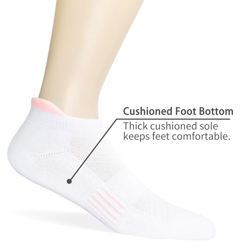 Image of Women's & Men's Breathable Athletic Running Low Cut Socks Cotton Cushioned Ankle Tab Socks, 5 Pairs
