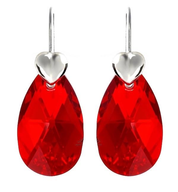 Boucles d'oreilles Love argent et cristaux rouges le cadeau idéal