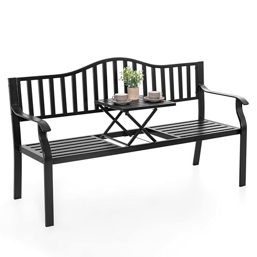 NUU GARDEN Outdoor Garden Bench with Built-in Small Table,...