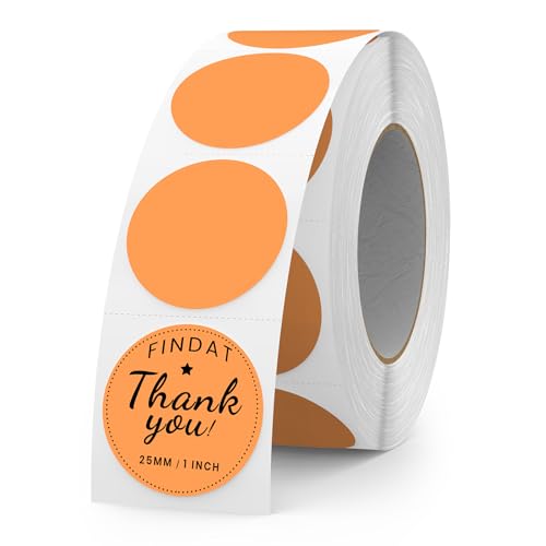 FINDAT Orange Round Thermal Labels 1 Inch Vinyl Printer Sticker 500 PCS