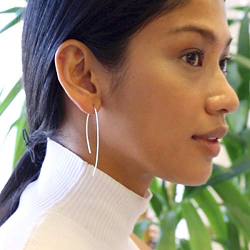 Humble Chic Upside Down Hoop Earrings - Hypoallergenic Lightweight Wire Needle Drop Dangle Threader Hoops For Women, Safe For Sensitive Ears, 2.25" Inch - 18K Gold Plated, Yellow, 57Mm #TOP6