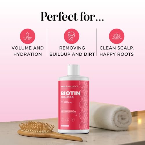 Image of Fruity Biotin Shampoo for Thinning Hair - Volumizing Shampoo for Fine Hair with B Vitamins Rosemary Pomegranate & Strawberry Oils - Paraben Silicone and Sulfate Free Vegan Formula (16 Fl Oz)