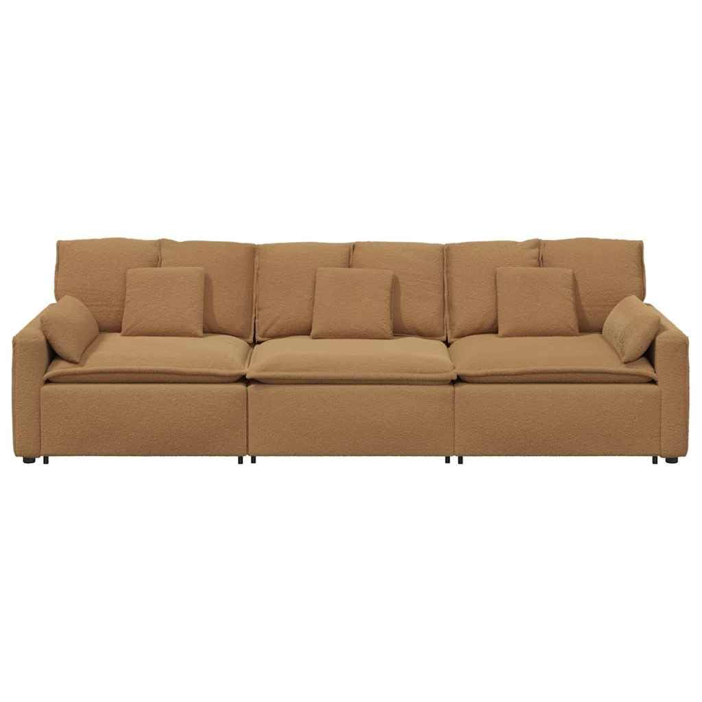 Sofá modular con cojín beige, tapizado en tejido de lana de cordero, 324 x 105 x 64 cm, sofá de 3 piezas con reposabrazos, asiento y respaldo