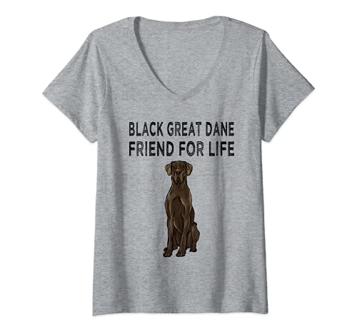 Womens Black Great Dane Friend For Life Dog Friendship V-Neck T-Shirt, Grey