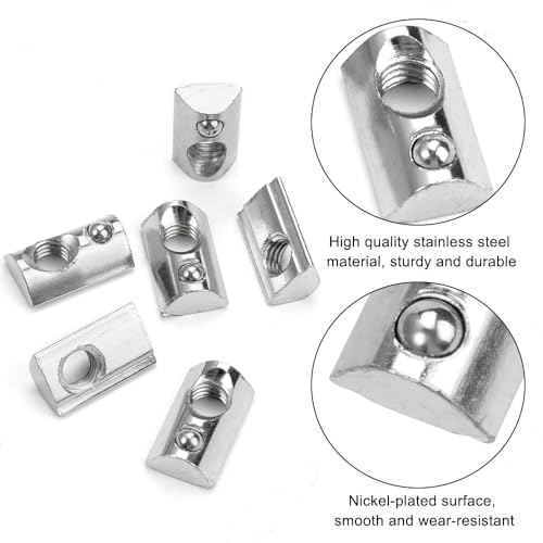 30 Stück Nutensteine M8 Edelstahl, T Nut Mutter M8 40 Nutensteine mit Kugel, Nut 8 Nutensteine für Alu Profil, Schiebemuttern M8 für Aluprofil der Serie EU 40