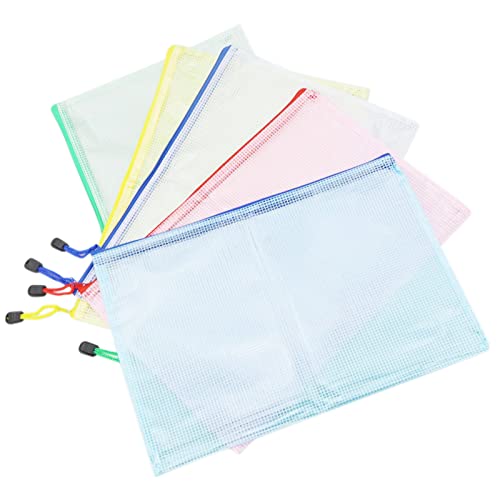 5 Pcs Plastic Wallets A4 Folder File Zip Bags Zipped Wallets - Extra Thick Mesh Document Zipper Bags Plastic a4 Wallets for Offices Home Travel School Supplies