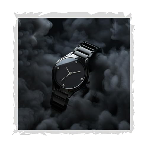 styledose Men’s Minimalist All-Black Analog Watch – Diamond-Studded Dial with Premium Metal Link Strap Wristwatch for Man