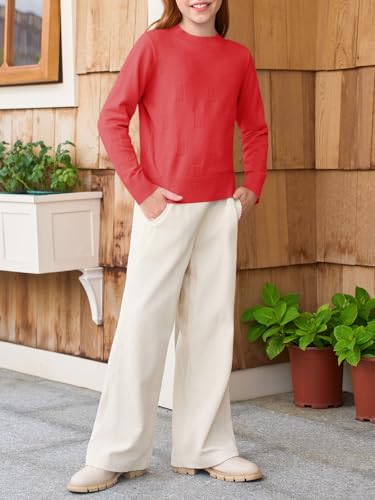 Haloumoning Girls Knit Sweaters Casual Long Sleeve Textured Pullover Tops Kids Loose Fit Comfy Fall Clothes 5-14 Years4