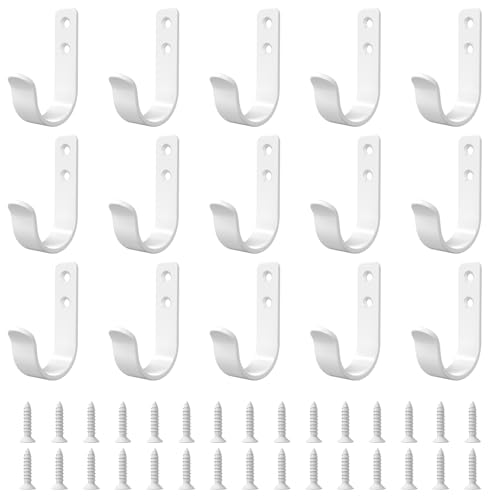 PRIGVOT 15-Pack White Metal Wall Hooks Heavy Duty Screw-in Coat Hooks Wall Mounted for Hanging Towel Clothing Robe Single Hooks for Bathroom Entryway Garage Organization