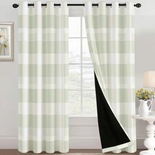 Rideaux occultants de qualité supérieure motif vichy vert à œillets - 4