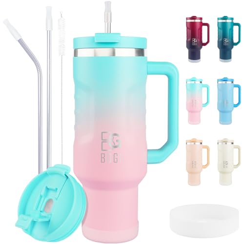 BOGI Becher mit Griff und Strohhalm, 2-in-1-Deckel, Edelstahlbecher mit Deckel und Strohhalm, auslaufsicher, isoliert, wiederverwendbar, Reise-Kaffeebecher, Becherhalter