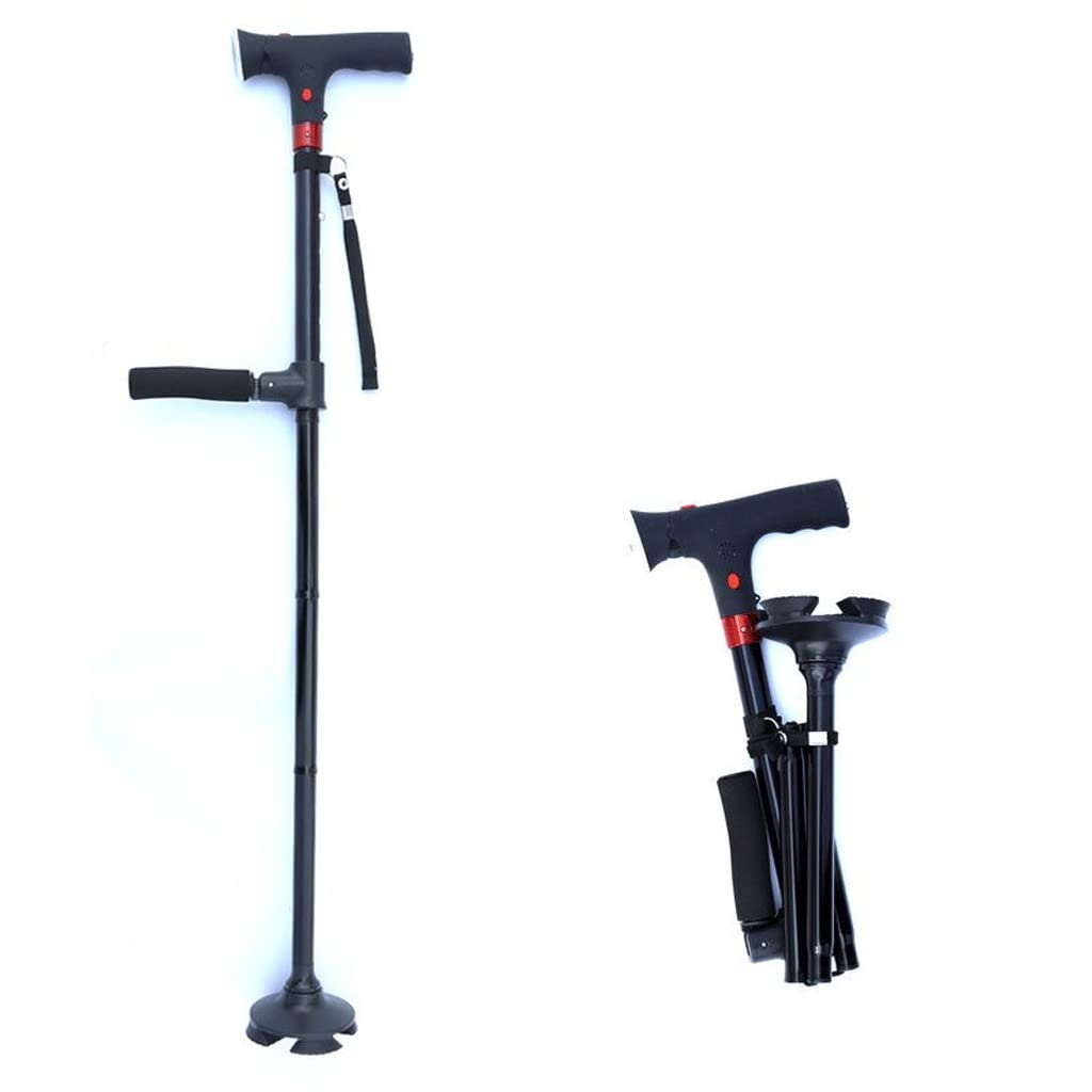 Bastón De Aluminio con Alarma Y Doble Mango For Personas Mayores Bastón Giratorio Telescópico Y Plegable con Luz